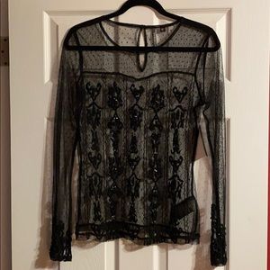 Guess NWT black long sleeve sheer blouse size M